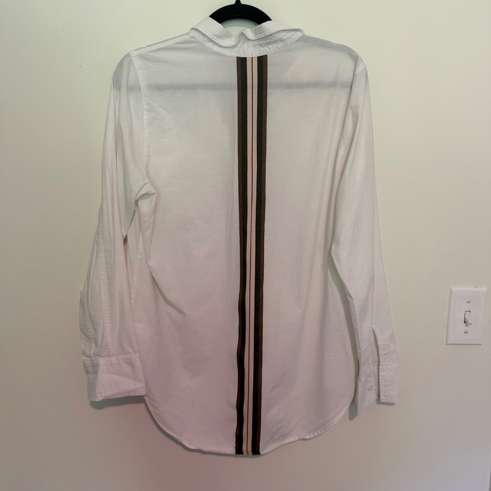 Athleta Womens White Button Down Shirt Striped Back Ribbon Detail Size Medium - Picture 2 of 3